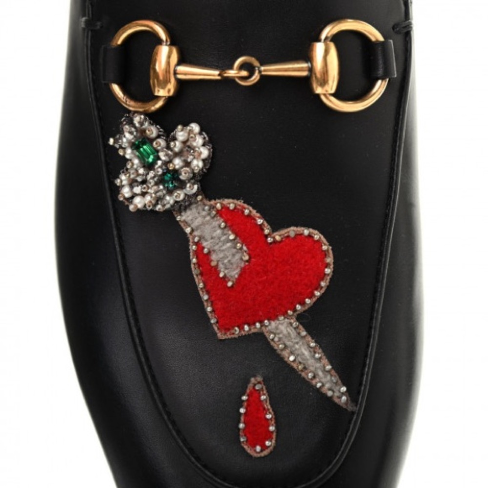 GUCCI Calfskin Crystal Tiger Embroidered Princetown Slippers - Picture 9 of 10